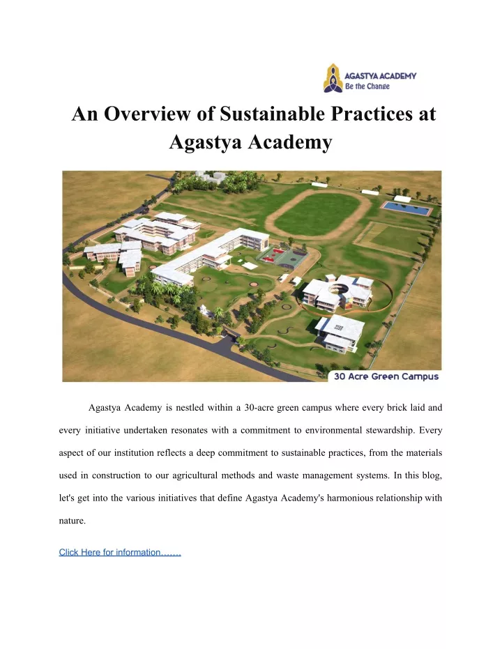 an overview of sustainable practices at agastya