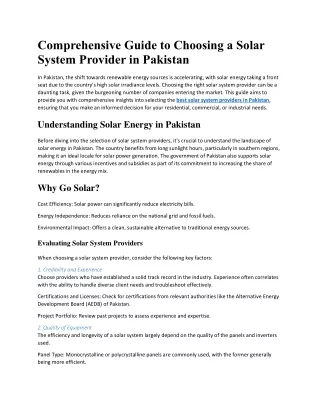 Comprehensive Guide to Choosing a Solar System Provider in Pakistan