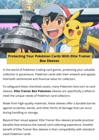 Protecting Your Pokémon Cards with Elite Trainer Box Sleeves