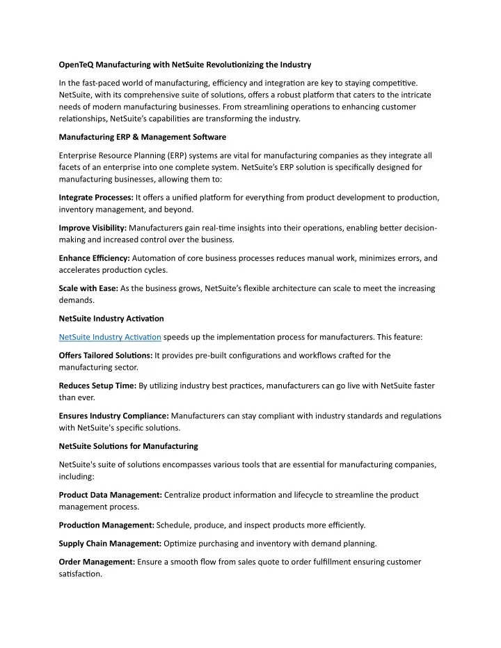 openteq manufacturing with netsuite