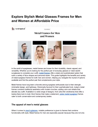 Explore Stylish Metal Glasses Frames for Men and Women at Affordable Price
