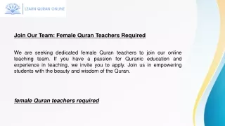 Join Our Team: Female Quran Teachers Required