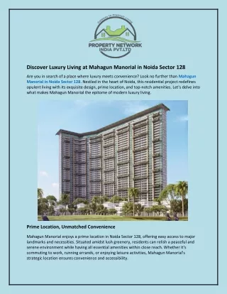 Discover Luxury Living at Mahagun Manorial in Noida Sector 128