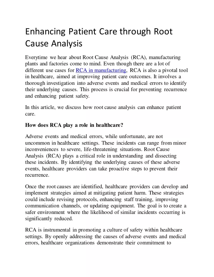 enhancing patient care through root cause analysis