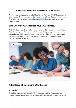 Boost Your Skills with Free Online CNA Classes
