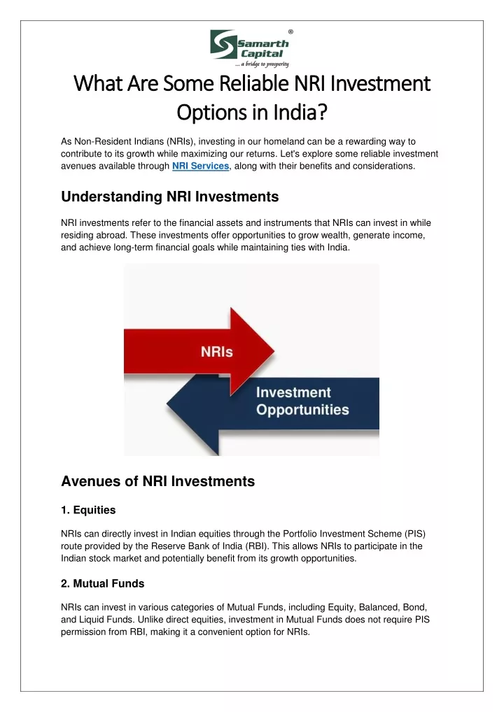 what are some reliable nri investment what