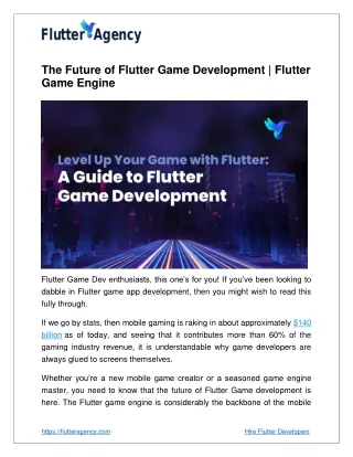 The Future of Flutter Game Development | Flutter Game Engine
