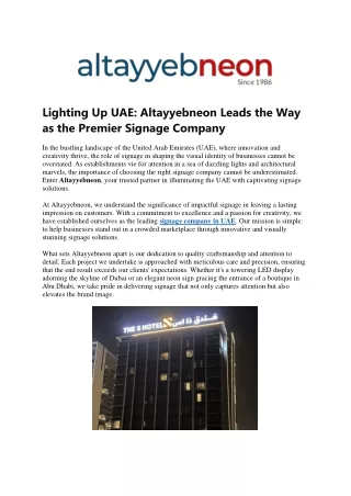 Lighting Up UAE Altayyebneon Leads the Way as the Premier Signage Company