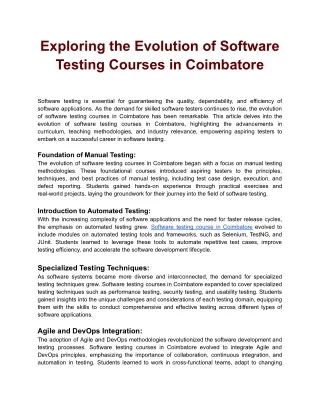 Exploring the Evolution of Software Testing Courses in Coimbatore