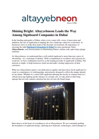 Shining Bright Altayyebneon Leads the Way Among Signboard Companies in Dubai