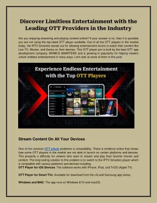 Discover Limitless Entertainment with the Leading OTT Providers in the Industry
