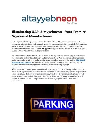 Illuminating UAE Altayyebneon - Your Premier Signboard Manufacturers