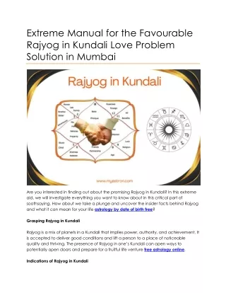 Extreme Manual for the Favourable Rajyog in Kundali Love Problem Solution in Mumbai
