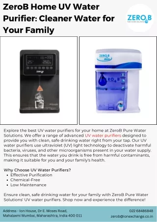 ZeroB Home UV Water Purifier: Cleaner Water for Your Family