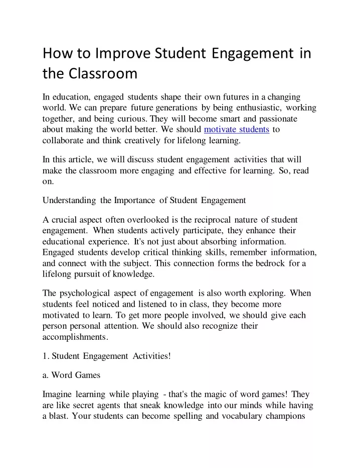 how to improve student engagement in the classroom