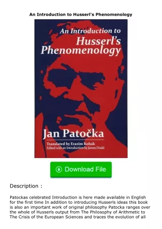 free read (✔️pdf❤️) An Introduction to Husserl's Phenomenology
