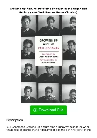 Download⚡(PDF)❤ Growing Up Absurd: Problems of Youth in the Organized Society