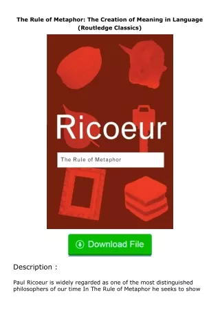 ✔️READ ❤️Online The Rule of Metaphor: The Creation of Meaning in Language (Rou