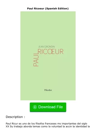 [READ]⚡PDF✔ Paul Ricoeur (Spanish Edition)