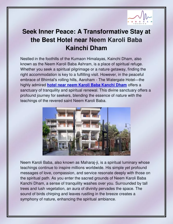 seek inner peace a transformative stay