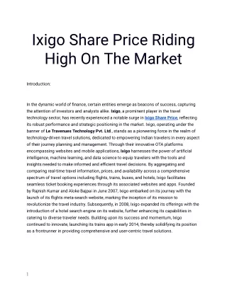 Get The Best Ixigo Share Price Only At Planify