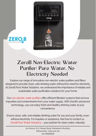 ZeroB Non-Electric Water Purifier: Pure Water, No Electricity Needed
