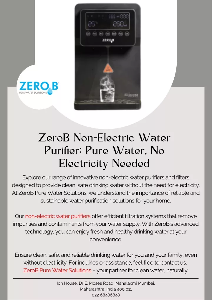 zerob non electric water purifier pure water
