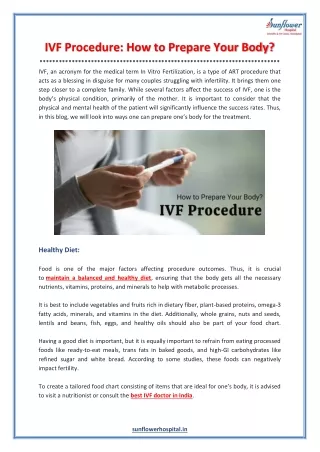 IVF Procedure: How to Prepare Your Body?