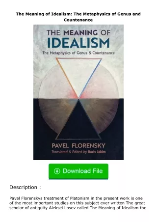 pdf❤(download)⚡ The Meaning of Idealism: The Metaphysics of Genus and Countena