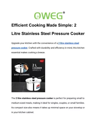 Efficient Cooking Made Simple: 2 Litre Stainless Steel Pressure Cooker