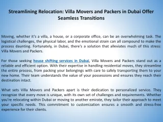 Streamlining Relocation Villa Movers and Packers in Dubai Offer Seamless Transitions