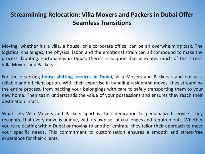 streamlining relocation villa movers and packers