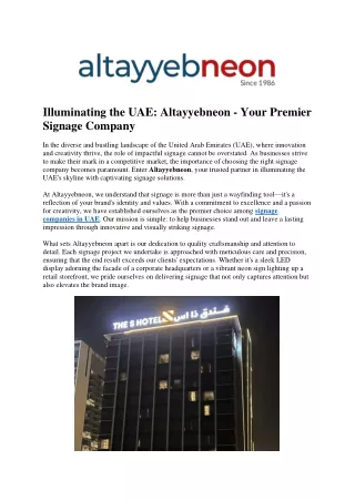 Illuminating the UAE Altayyebneon - Your Premier Signage Company