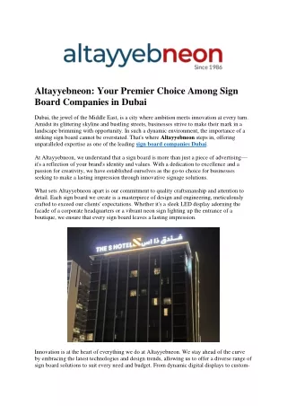 Altayyebneo Your Premier Choice Among Sign Board Companies in Dubai