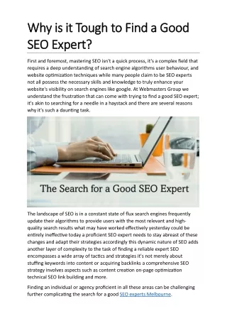 Why is it Tough to Find a Good SEO Expert