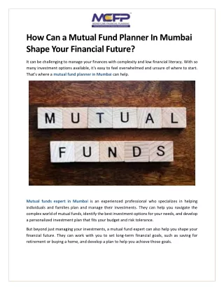 How Can a Mutual Fund Planner In Mumbai Shape Your Financial Future