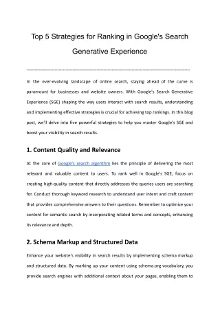Top 5 Strategies for Ranking in Google's Search Generative Experience