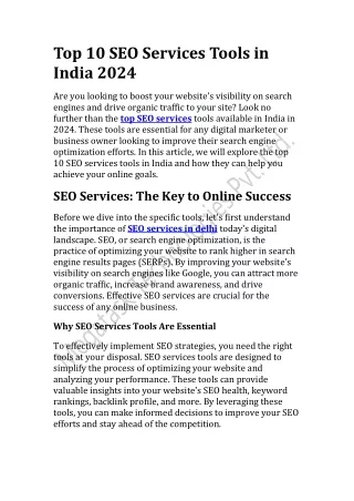 Top 10 SEO Services Tools in India 2024