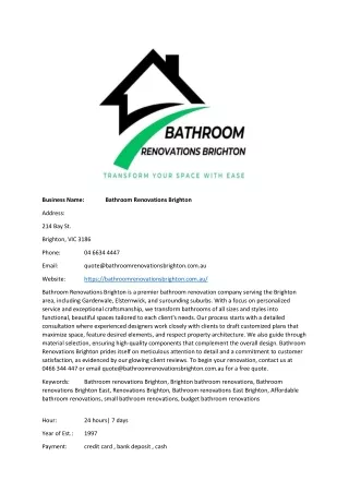 Bathroom Renovations Brighton