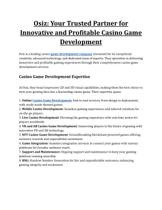 Osiz_ Your Trusted Partner for Innovative and Profitable Casino Game Development