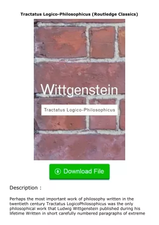 full✔download️⚡(pdf) Tractatus Logico-Philosophicus (Routledge Classics)