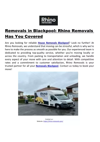 Removals in Blackpool: Rhino Removals Has You Covered