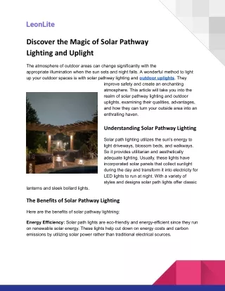 Discover the Magic of Solar Pathway Lighting and Uplight