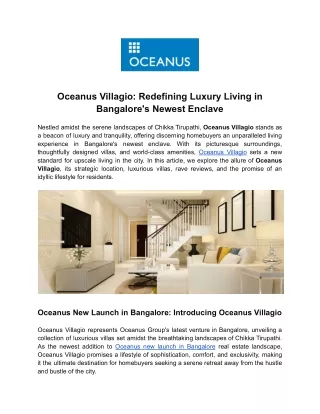 Oceanus Villagio_ Redefining Luxury Living in Bangalore's Newest Enclave