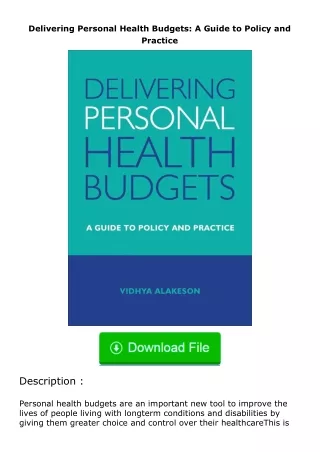 download⚡️ free (✔️pdf✔️) Delivering Personal Health Budgets: A Guide to Polic
