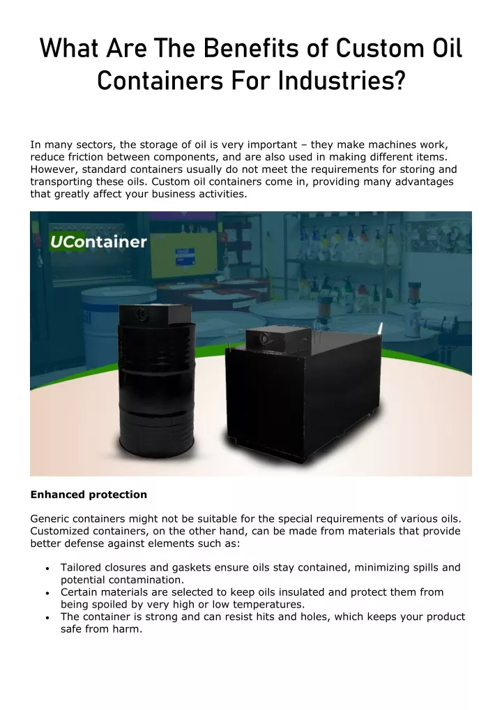 what are the benefits of custom oil containers