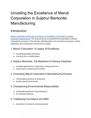 Unveiling the Excellence of Maruti Corporation in Sulphur Bentonite Manufacturing