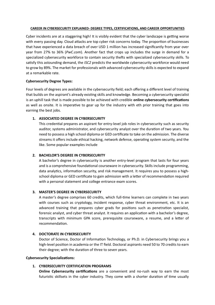 career in cybersecurity explained degree types