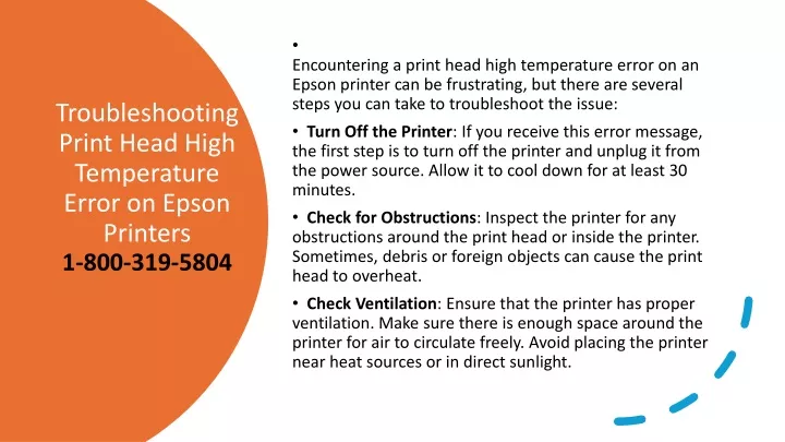 troubleshooting print head high temperature error on epson printers 1 800 319 5804