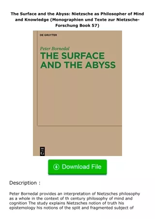 Download⚡PDF❤ The Surface and the Abyss: Nietzsche as Philosopher of Mind and